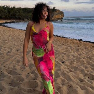 Miss Lola Mesh Tropical Floral Maxi Dress